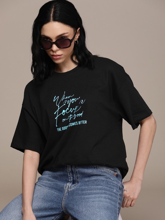 The Life Co. Printed Drop-Shoulder Sleeves Oversized T-shirt